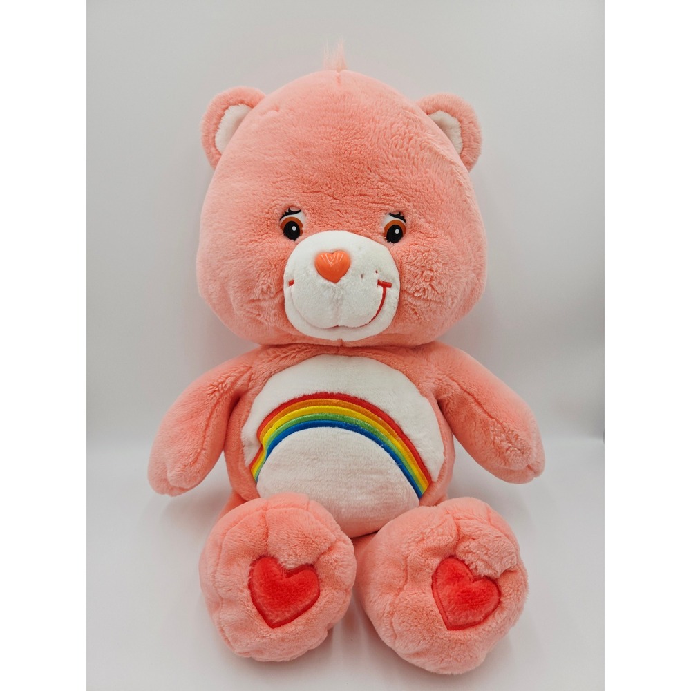 Care Bears Cheer Bear 2002 Pink Rainbow Jumbo Plush Stuffed Animal 26 Inch Toy